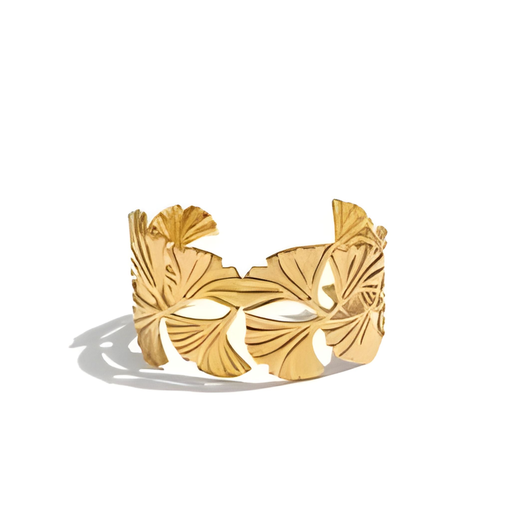 18K Gold PVD Ginkgo Biloba Cuff Bracelet