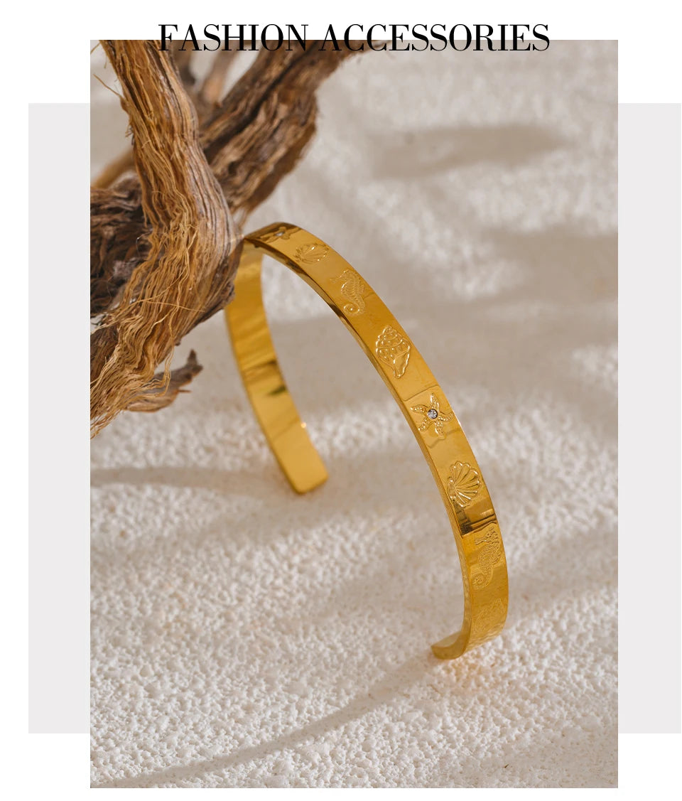 Ocean Series Shell & Starfish Open Bracelet