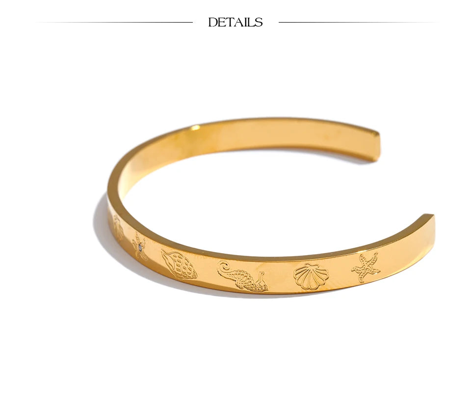 Ocean Series Shell & Starfish Open Bracelet