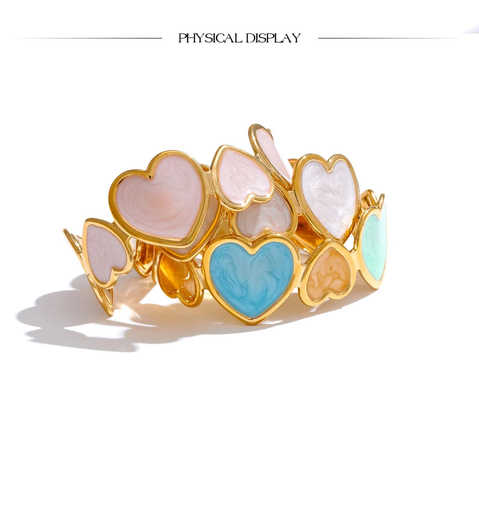 Colorful Enamel Heart Love Cuff Bracelet