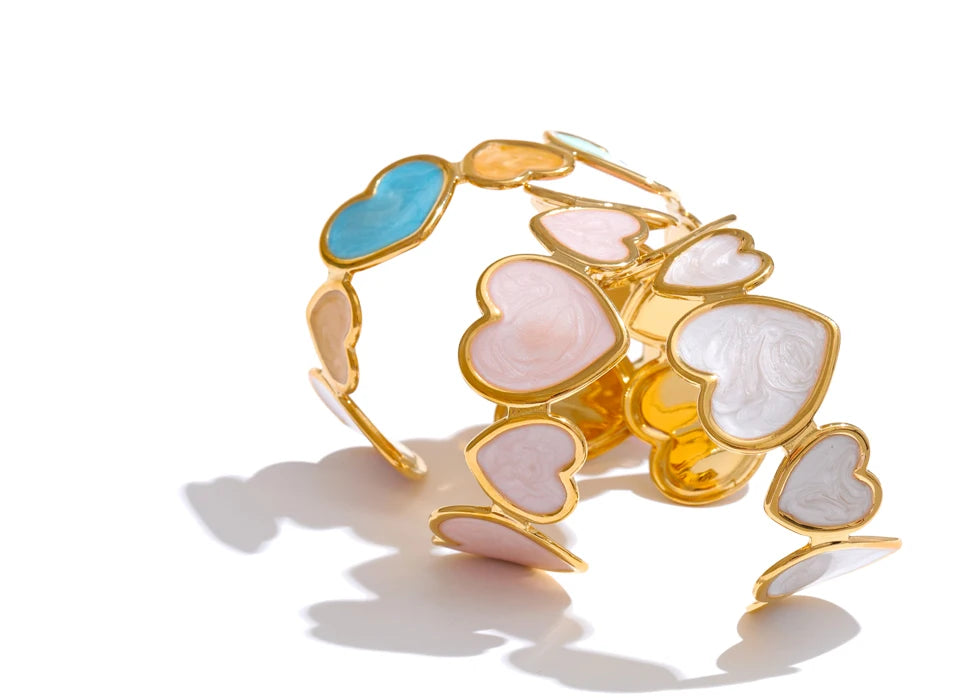 Colorful Enamel Heart Love Cuff Bracelet