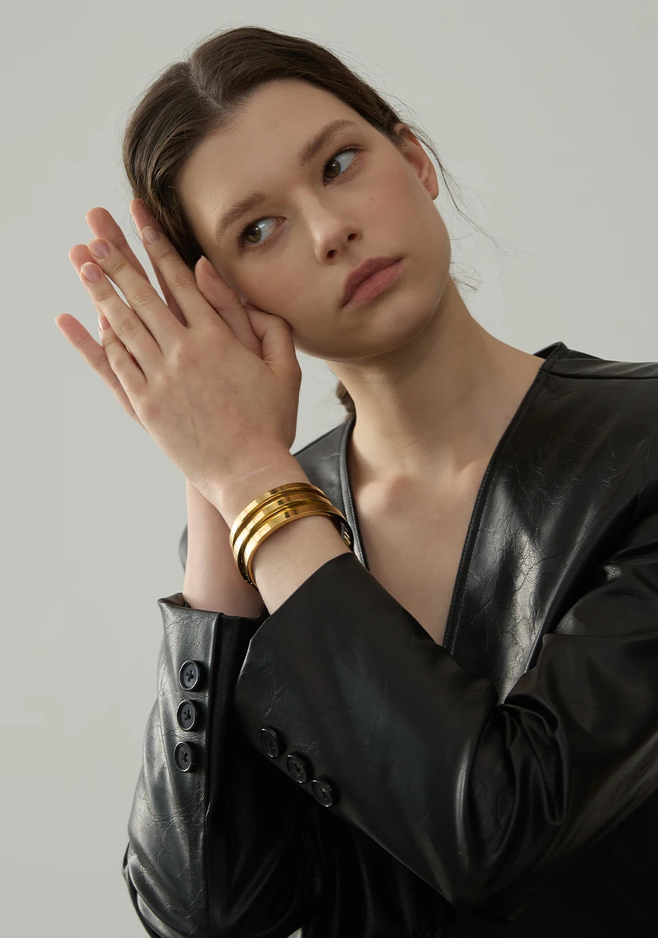 Gold Stainless Steel Wide Round Bracelet