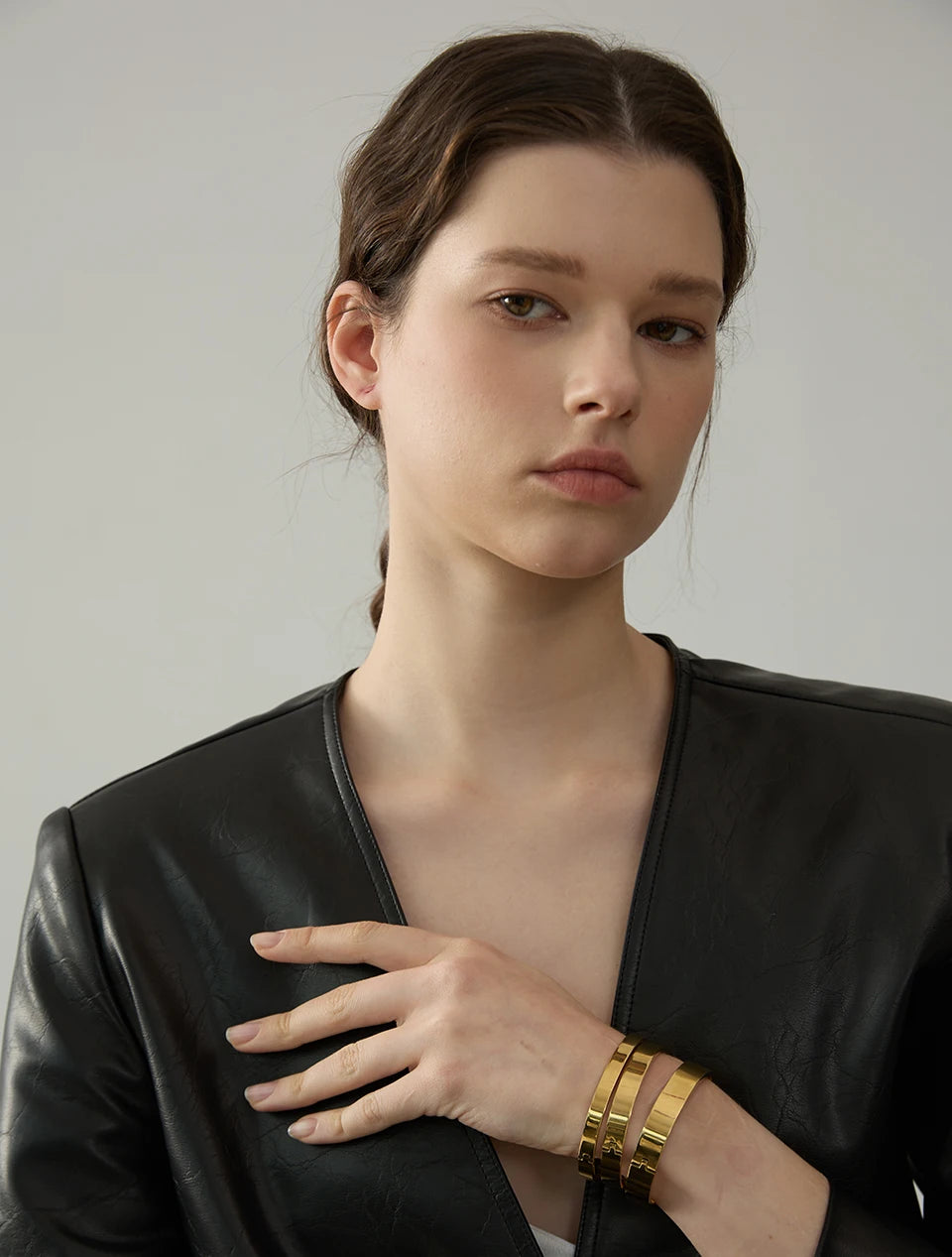 Gold Stainless Steel Wide Round Bracelet