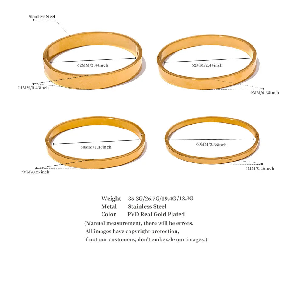 Gold Stainless Steel Wide Round Bracelet