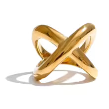 PVD Plated X-Shape Geometric Ring