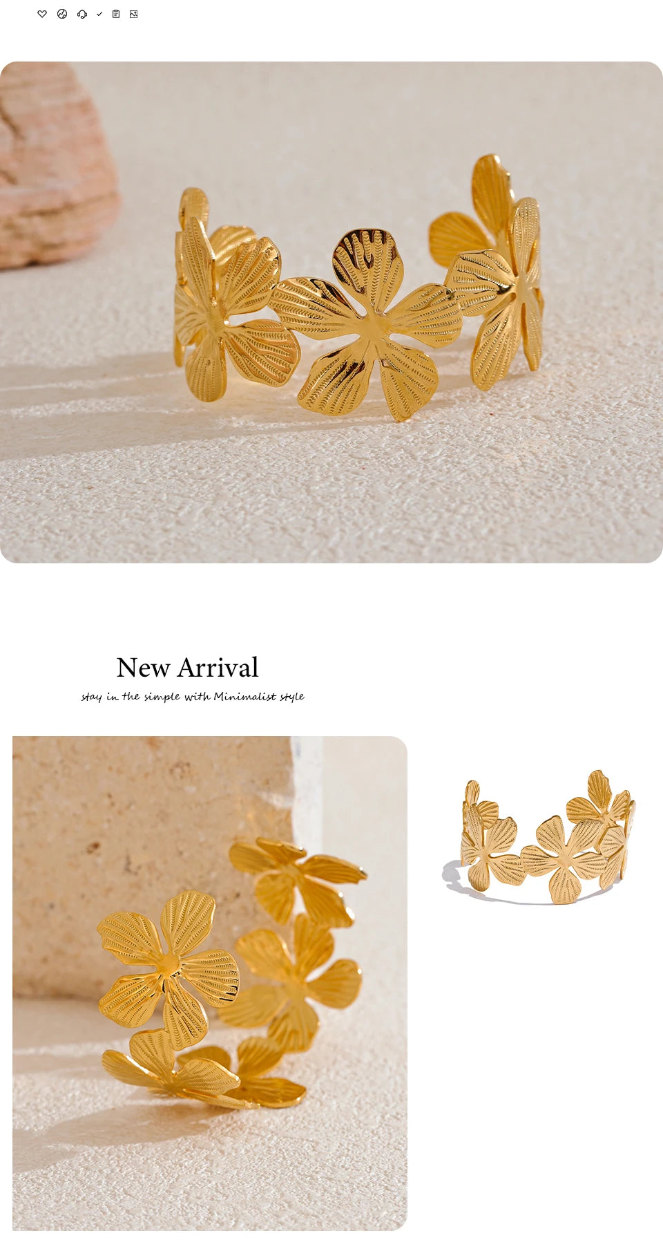 Gold Flower Cuff Bracelet