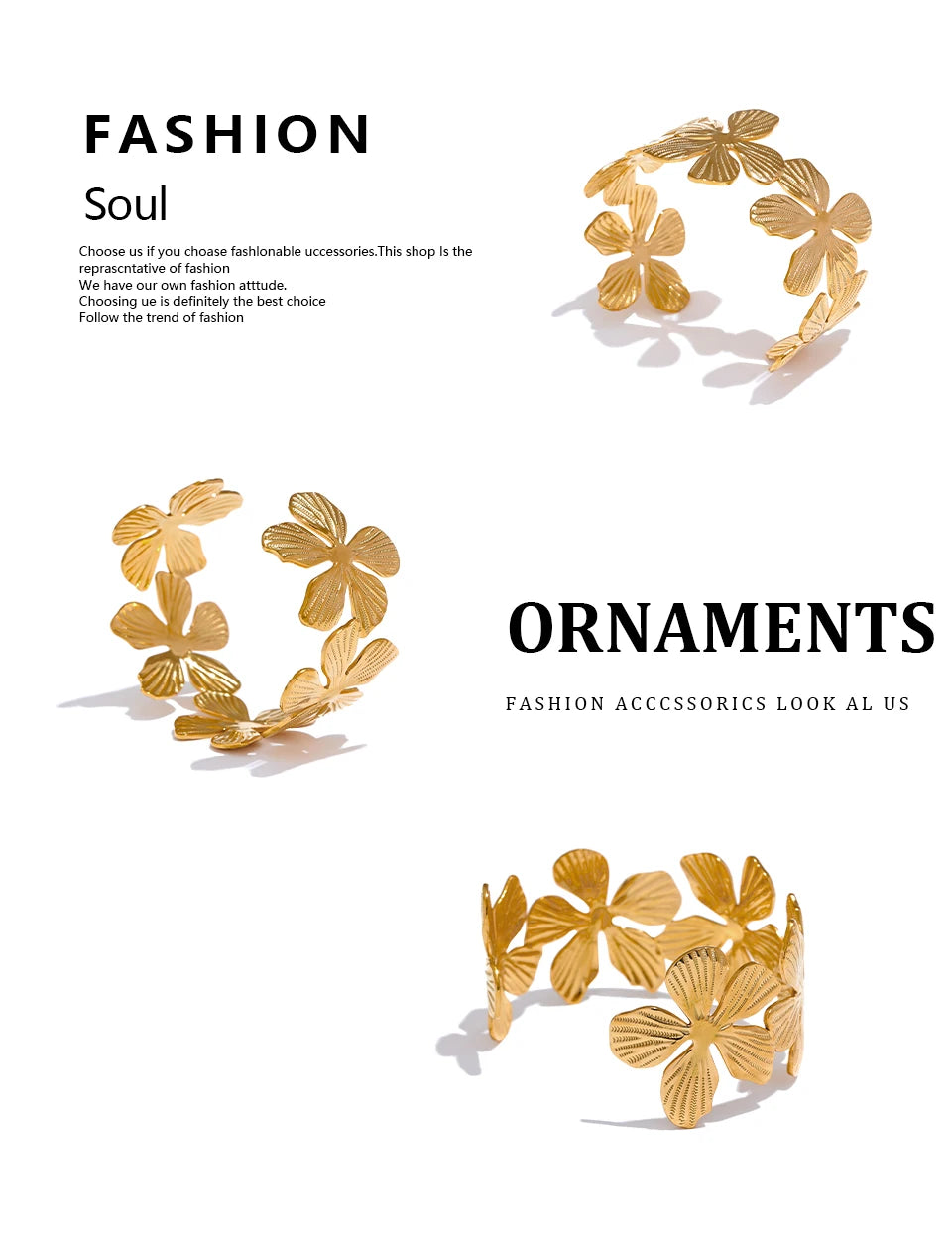 Gold Flower Cuff Bracelet