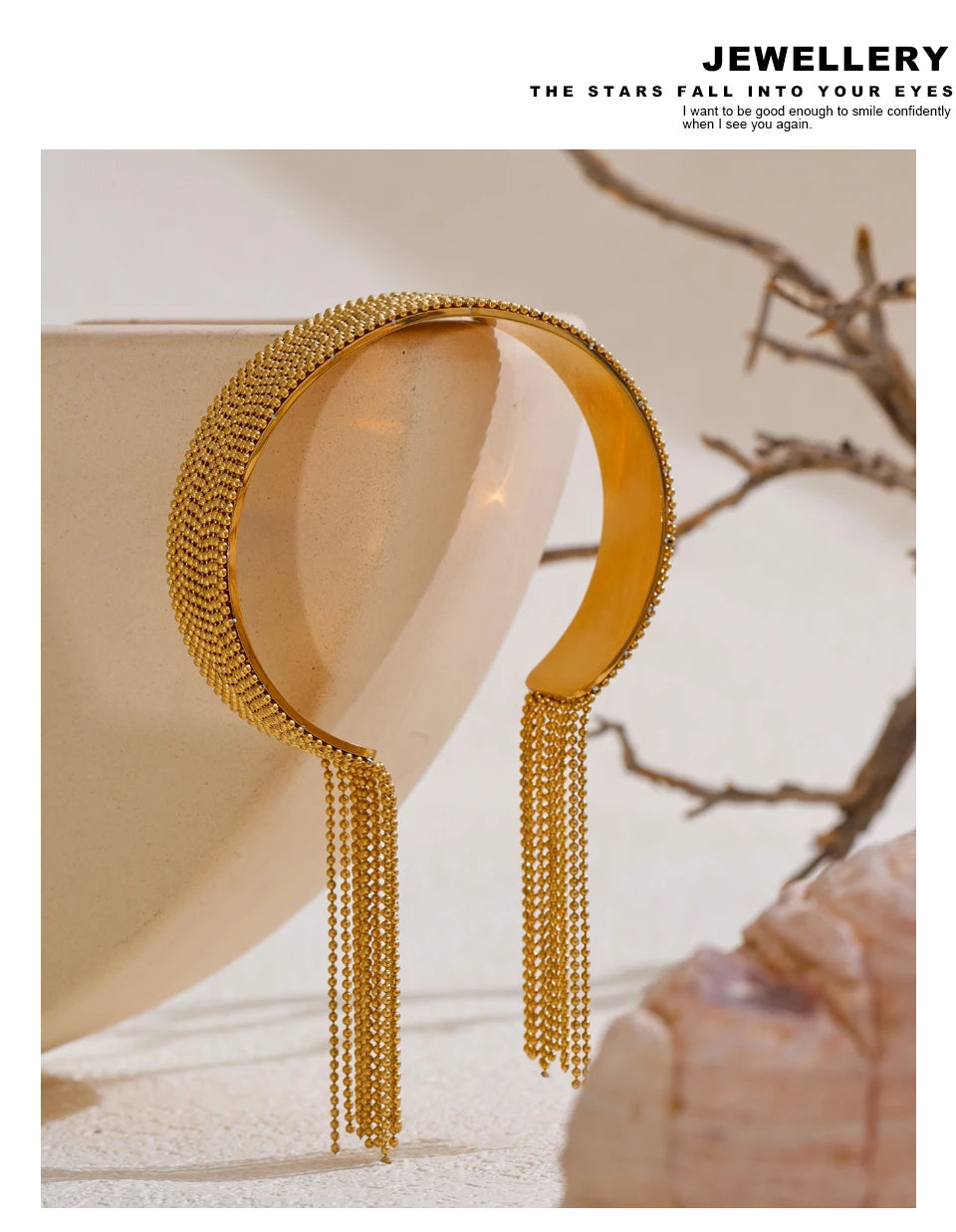 Gold Chain Tassel Cuff Bracelet