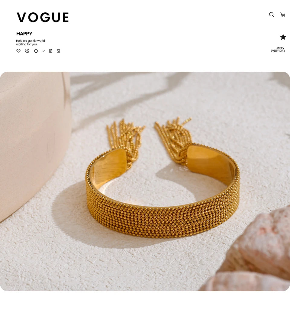 Gold Chain Tassel Cuff Bracelet