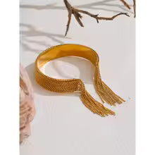 Gold Chain Tassel Cuff Bracelet