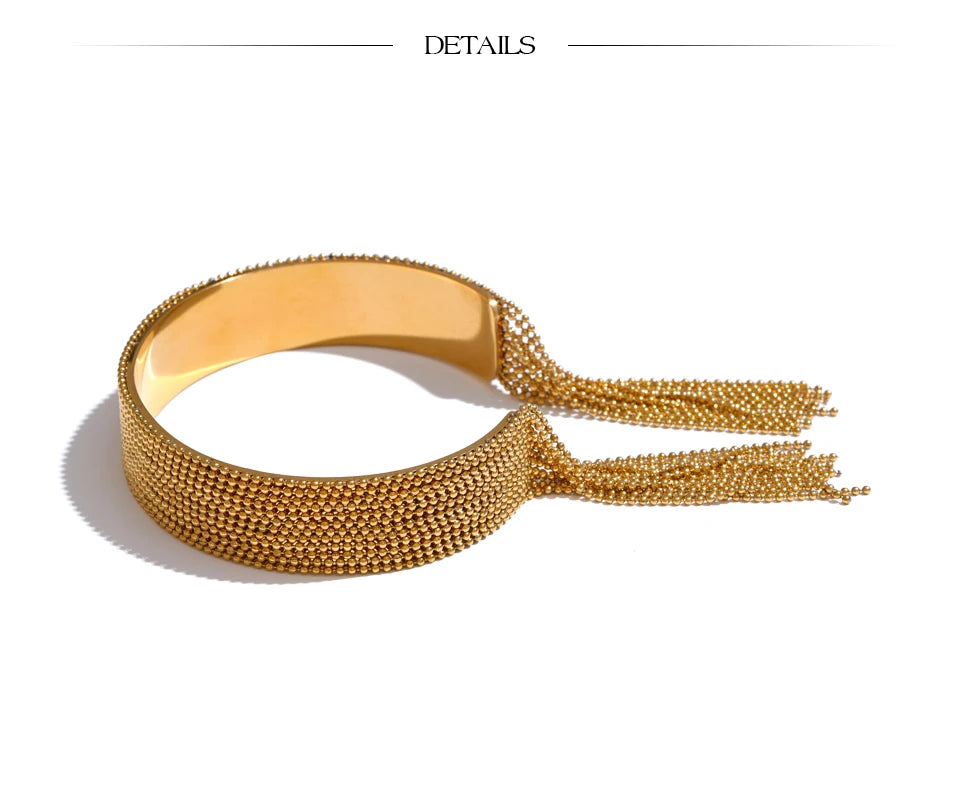 Gold Chain Tassel Cuff Bracelet