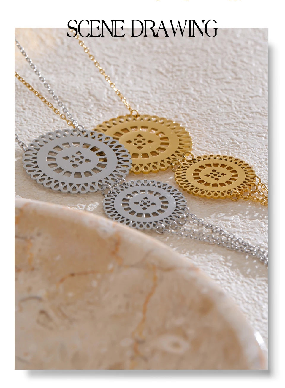 Silver Plated Hollow Round Long Drop Necklace