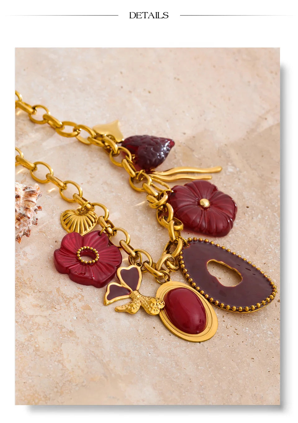 Red Flower Pendant Necklace