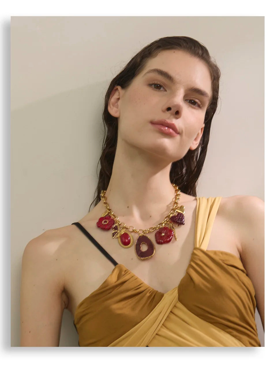 Red Flower Pendant Necklace