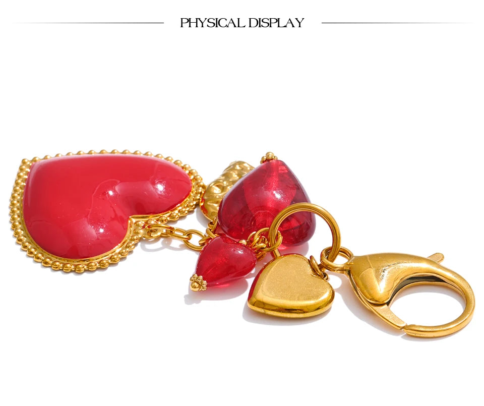 Red Glass Heart Keychain