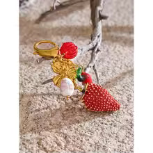 Red Strawberry Enamel Keychain