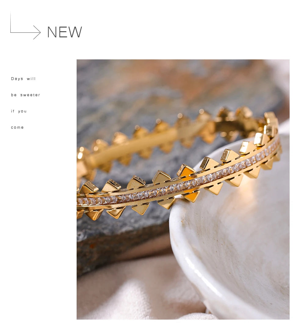 Gold Cubic Zirconia Geometric Bracelet