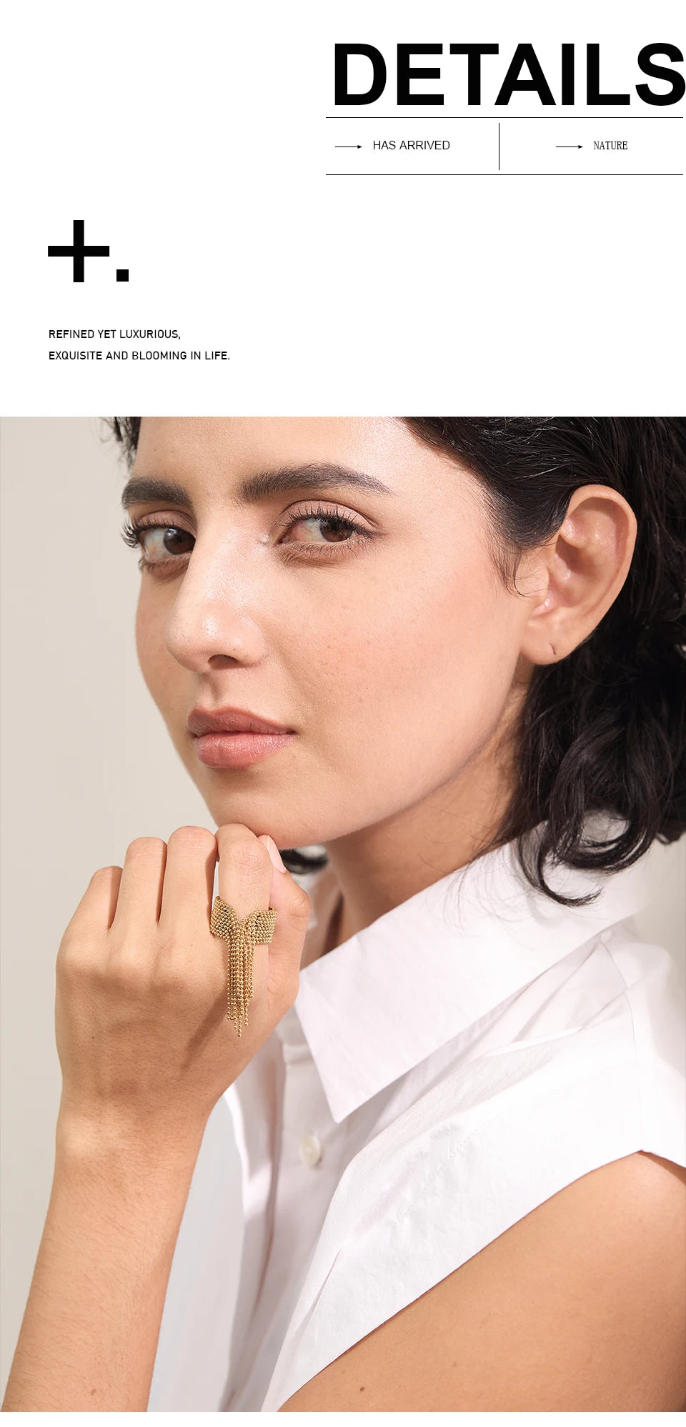 18K Gold PVD Chain Tassel Adjustable Ring