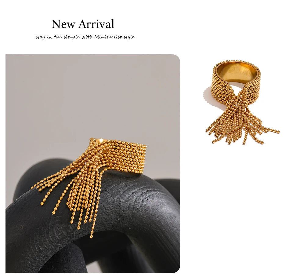18K Gold PVD Chain Tassel Adjustable Ring
