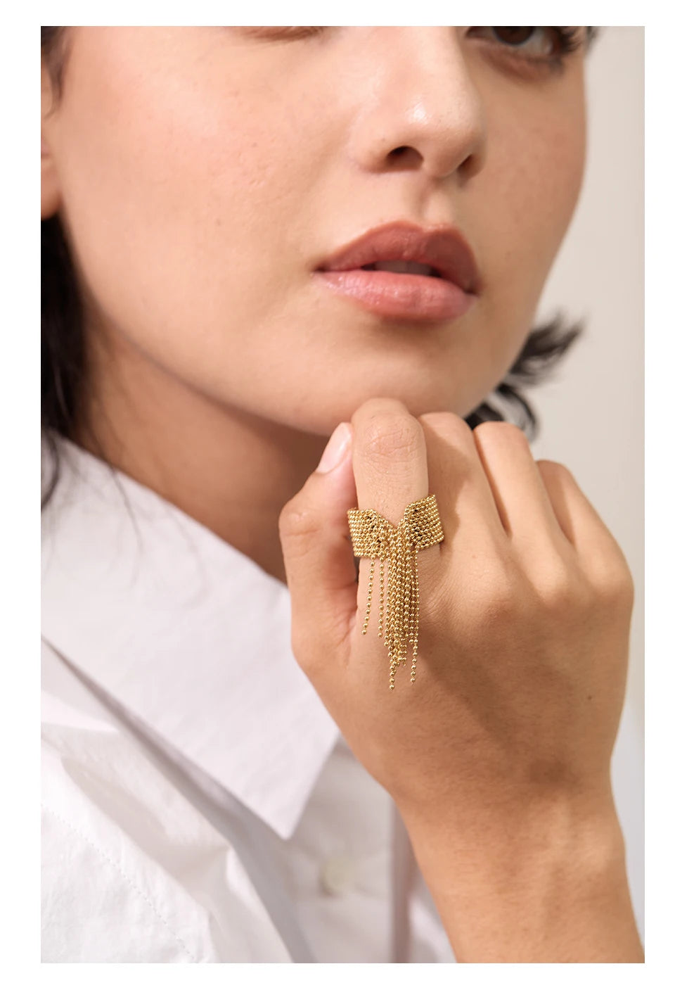 18K Gold PVD Chain Tassel Adjustable Ring