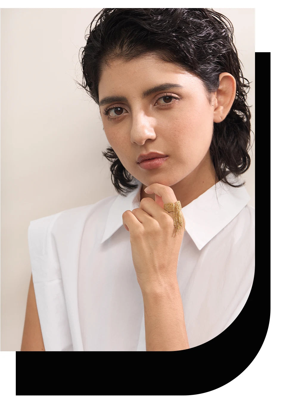 18K Gold PVD Chain Tassel Adjustable Ring