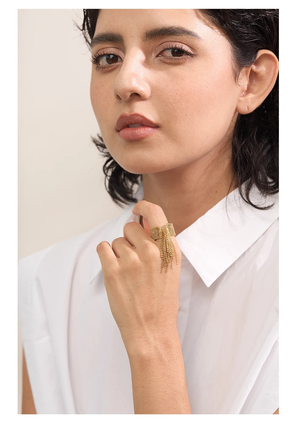 18K Gold PVD Chain Tassel Adjustable Ring