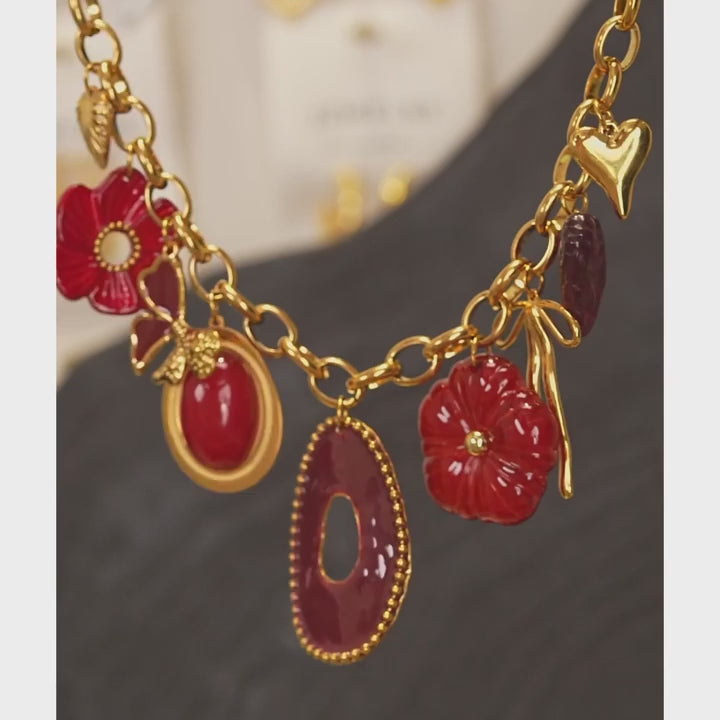 Red Flower Pendant Necklace