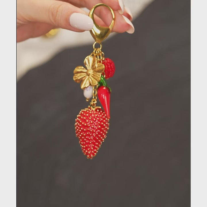 Red Strawberry Enamel Keychain