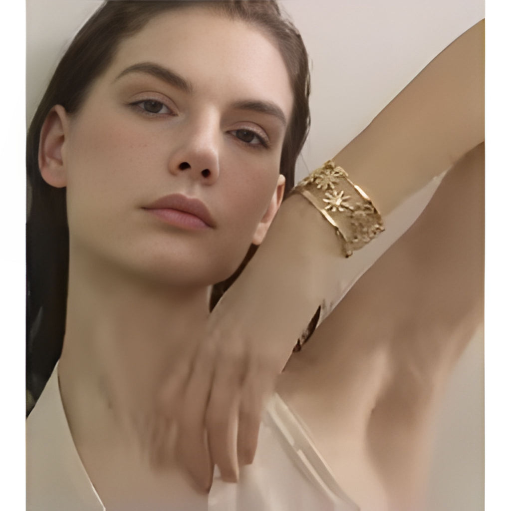 Stainless Steel Flower Hollow Cuff Bracelet