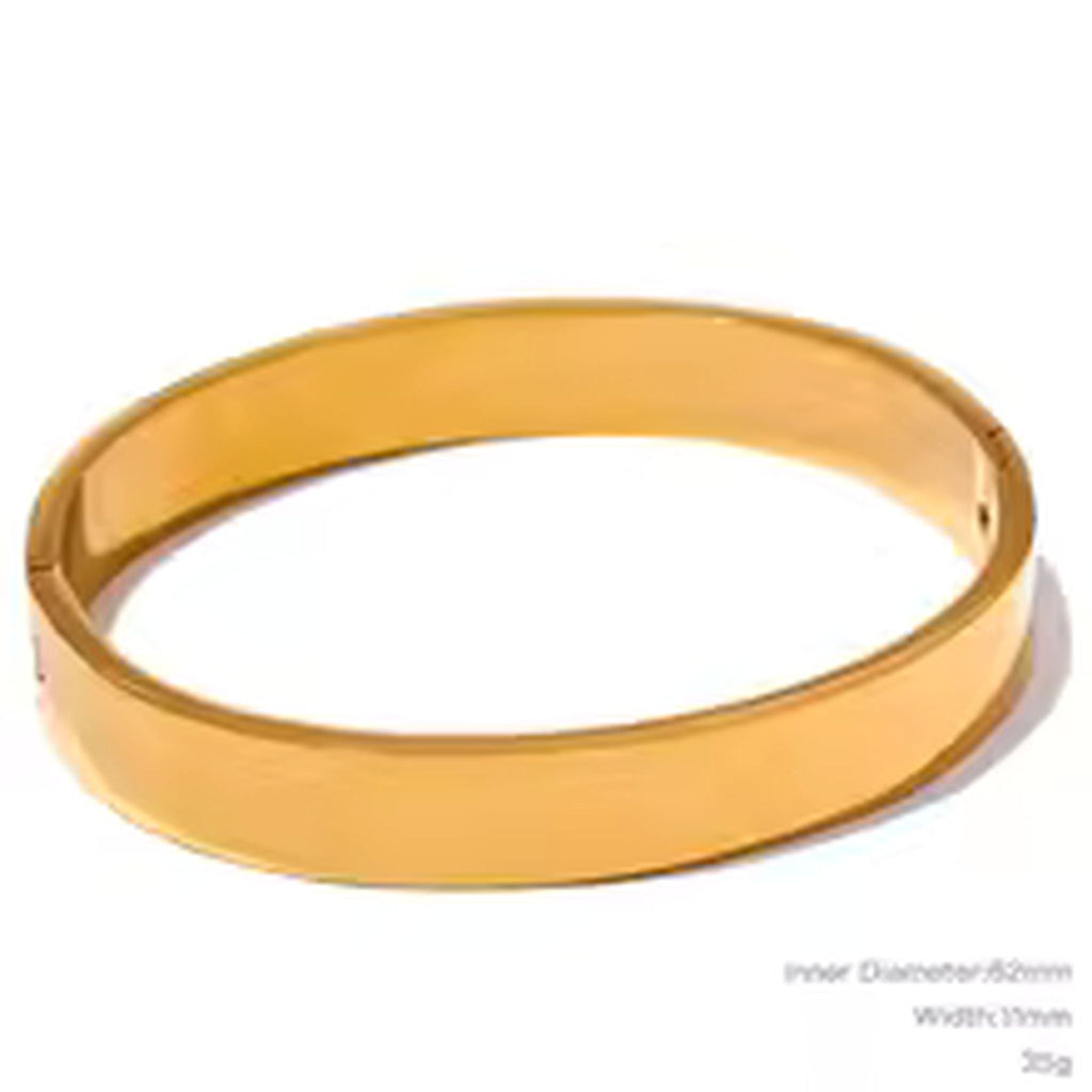 Gold Stainless Steel Wide Round Bracelet
