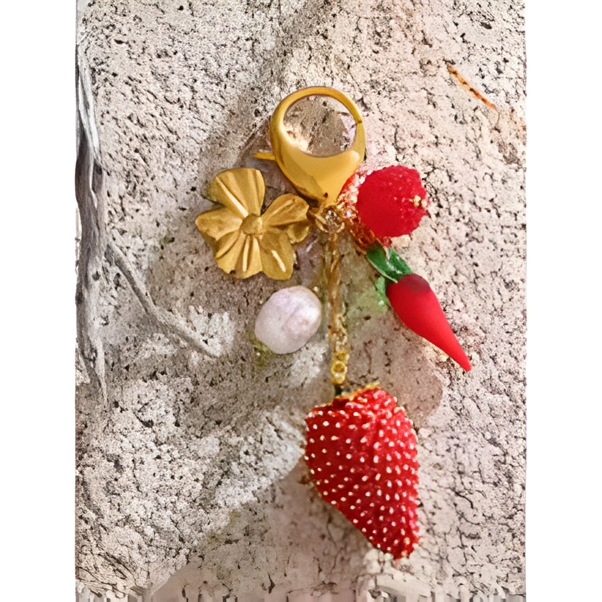 Red Strawberry Enamel Keychain