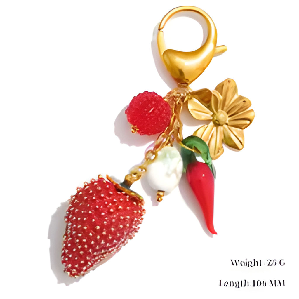 Red Strawberry Enamel Keychain
