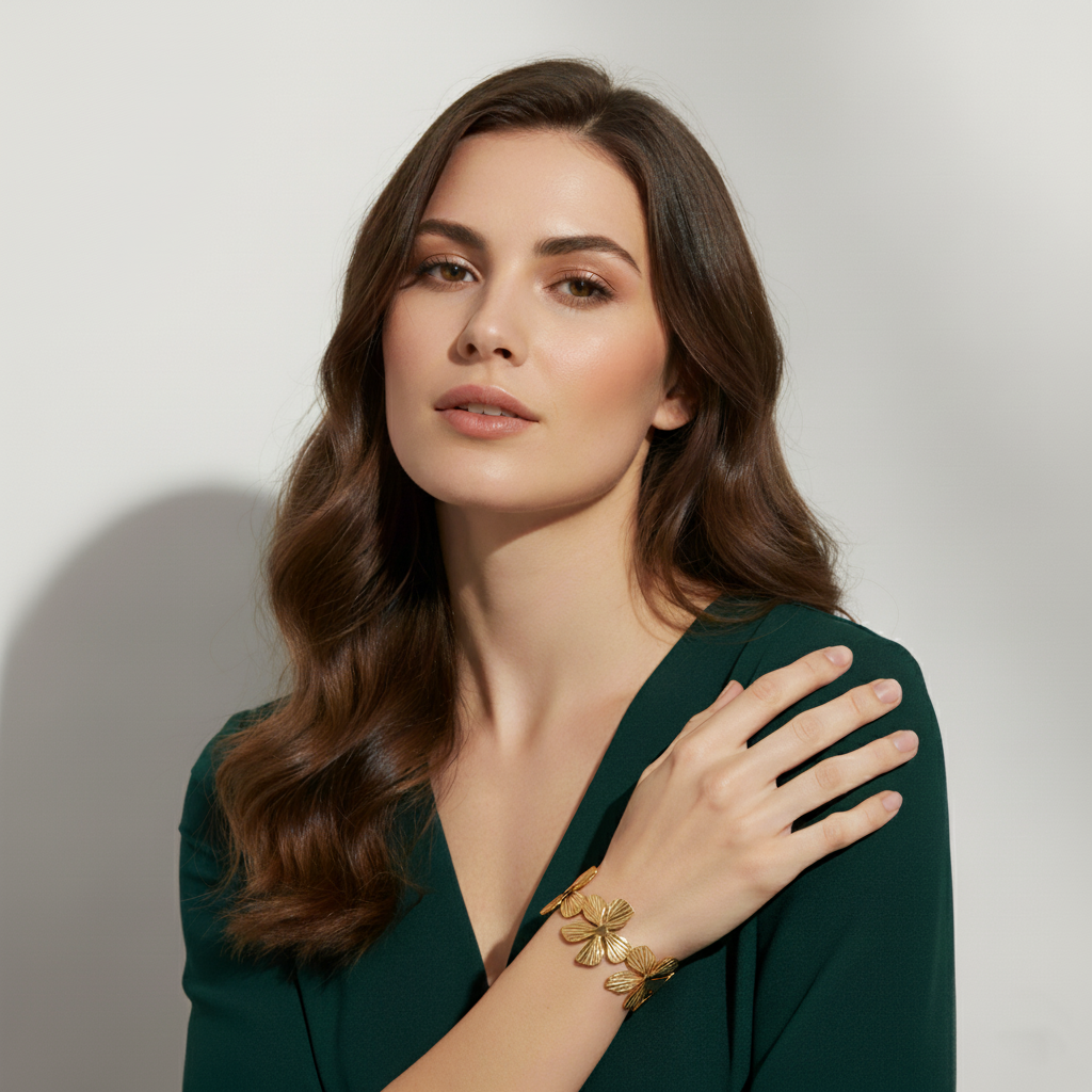 Gold Flower Cuff Bracelet