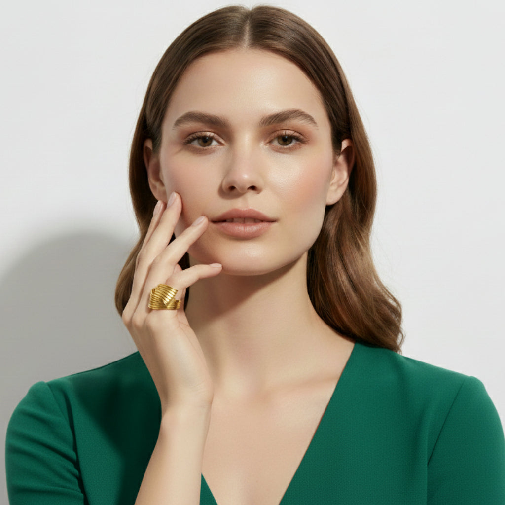 Geometric Golden Wide Ring