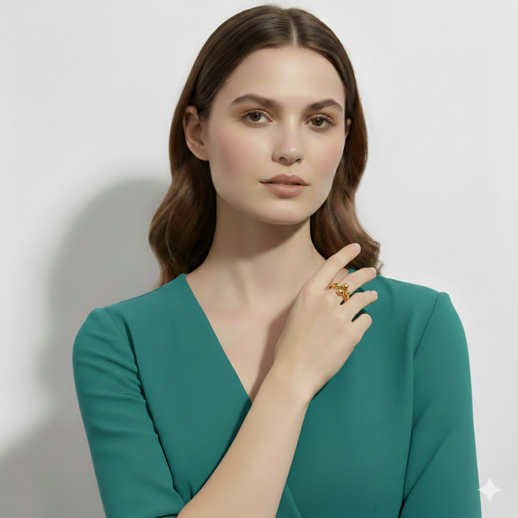 Stainless Steel Gold  Textured Ring