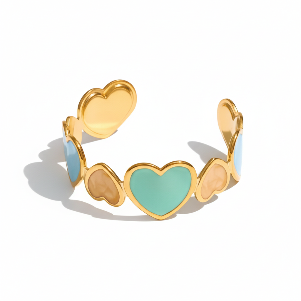 Colorful Enamel Heart Love Cuff Bracelet