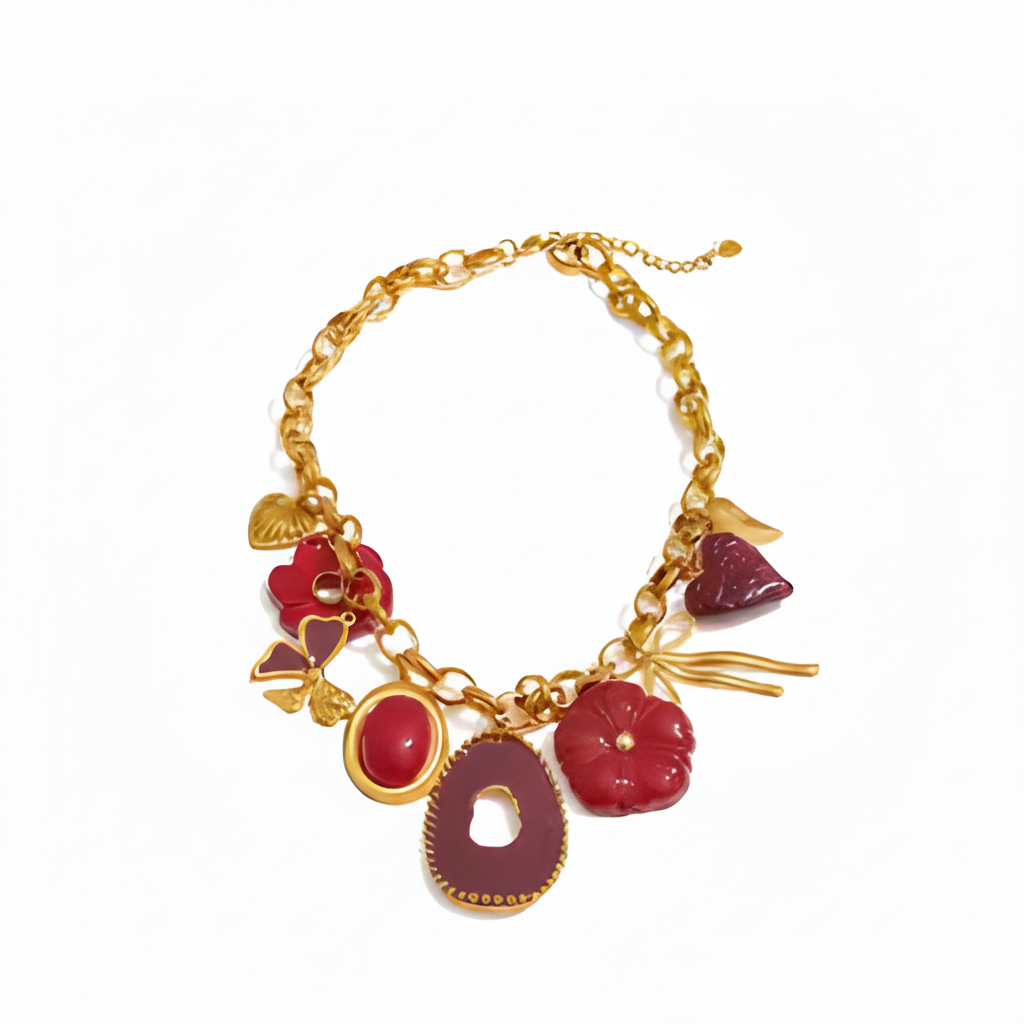 Red Flower Pendant Necklace