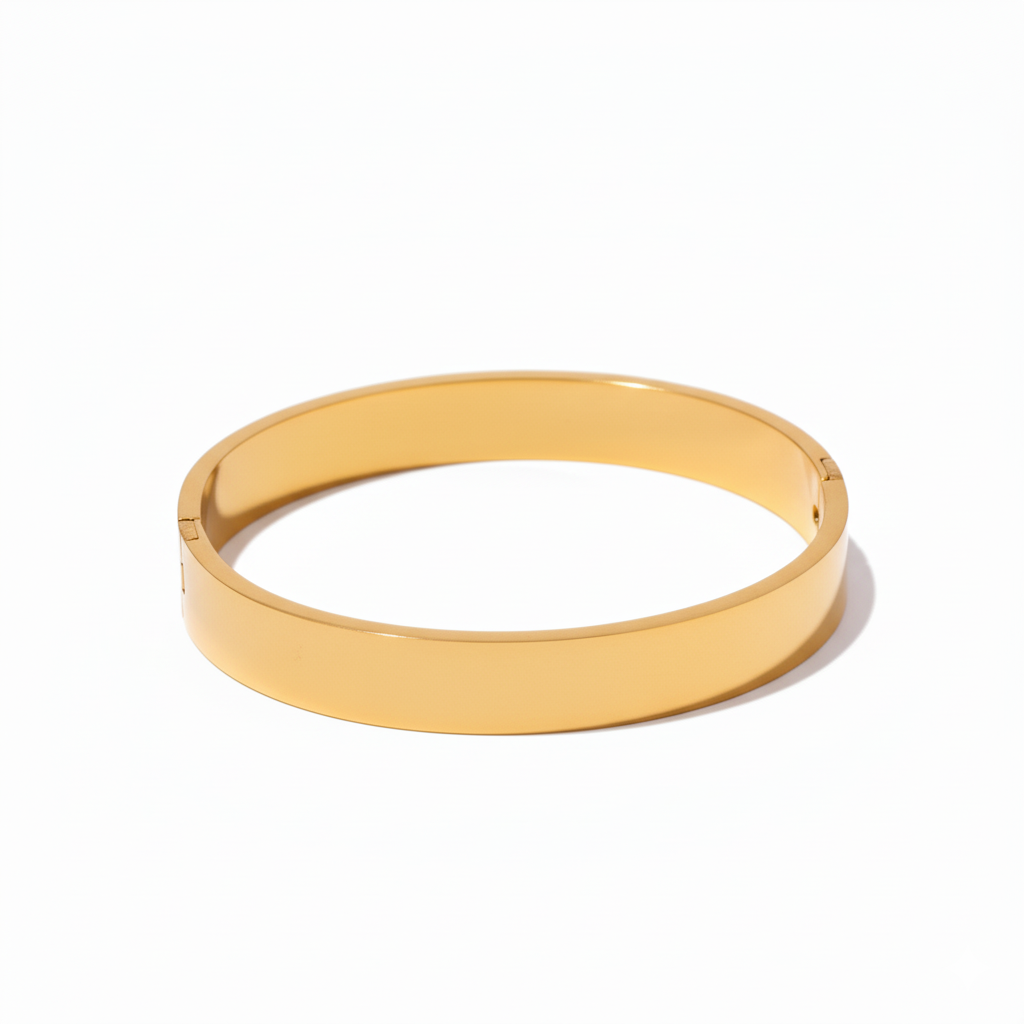 Gold Stainless Steel Wide Round Bracelet