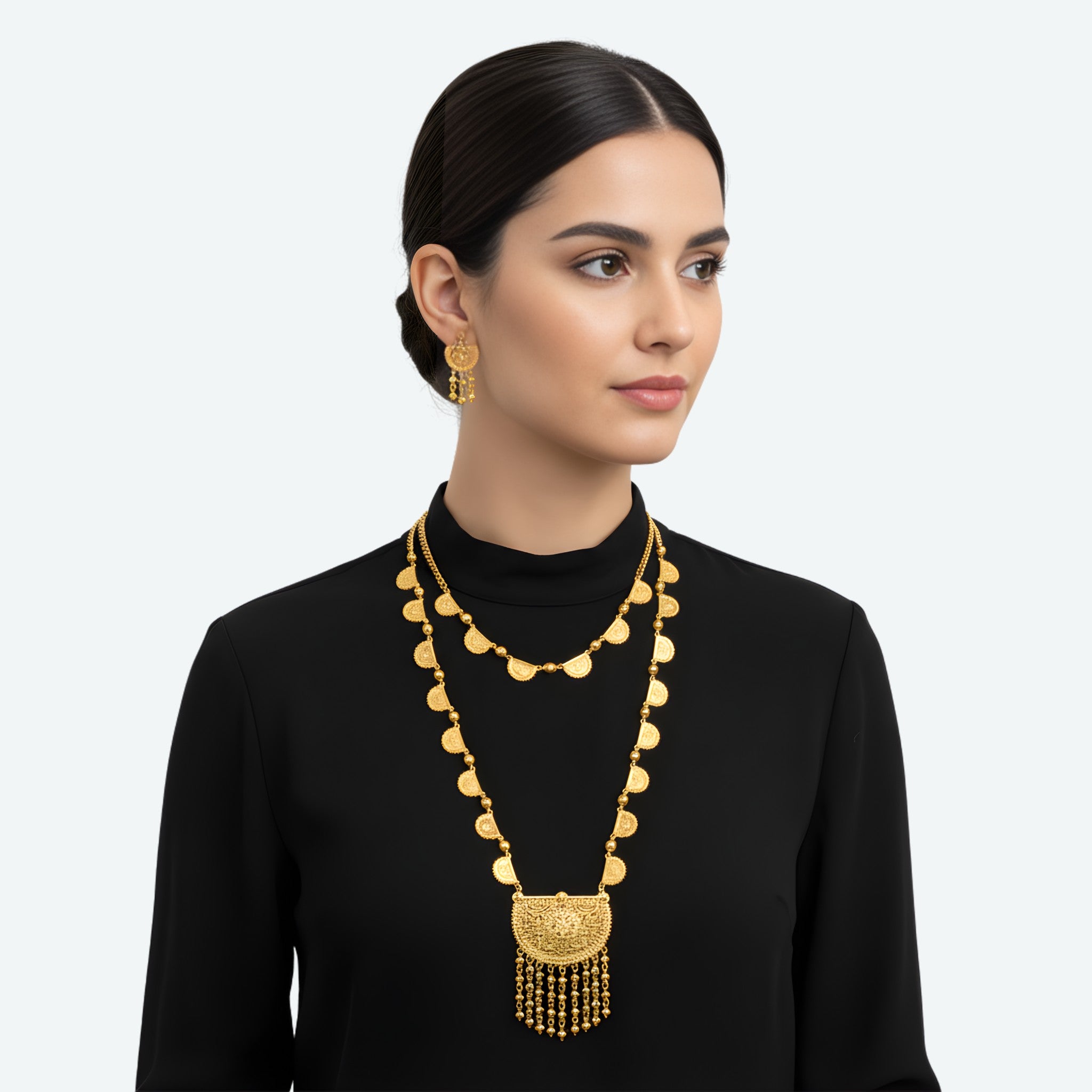 Half Circle Long Gold Chain Necklace