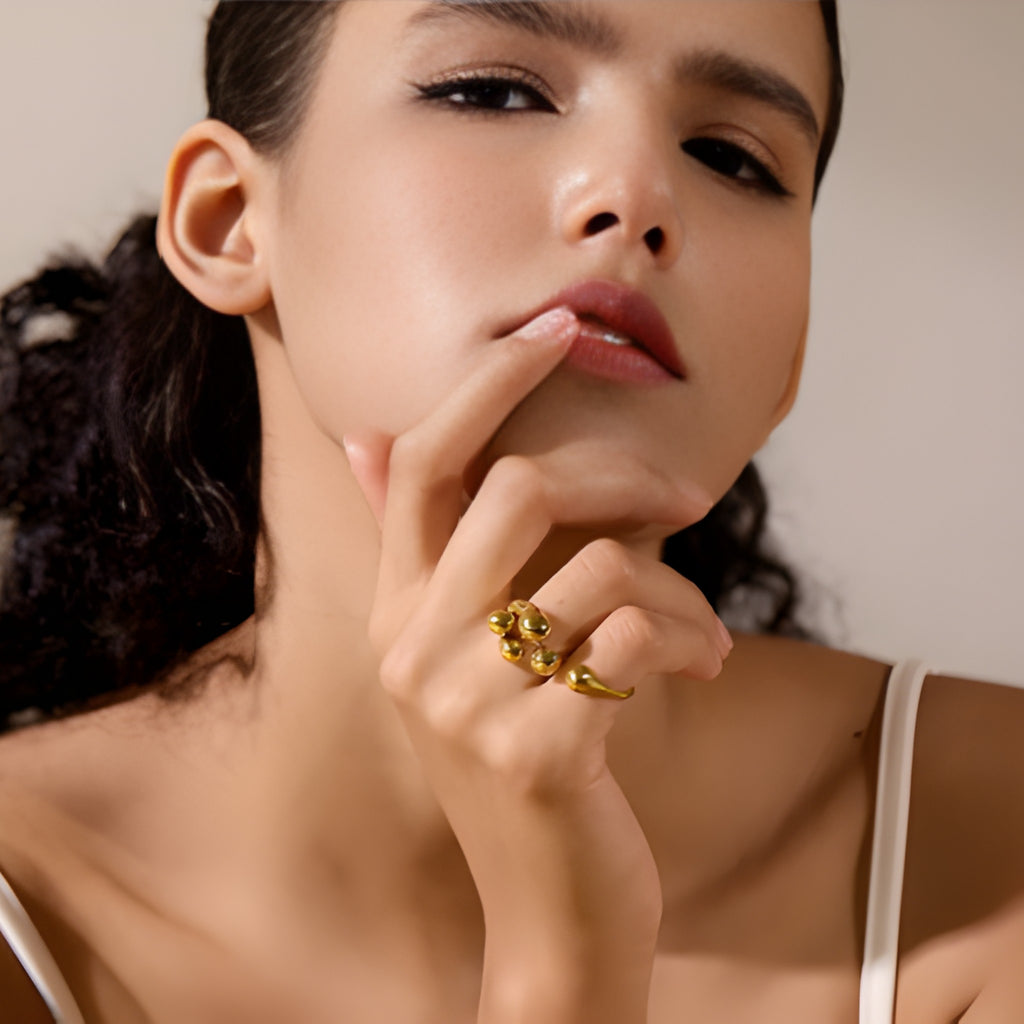 Stainless Steel Gold  Textured Ring