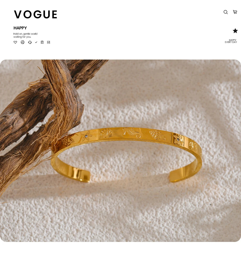 Ocean Series Shell & Starfish Open Bracelet