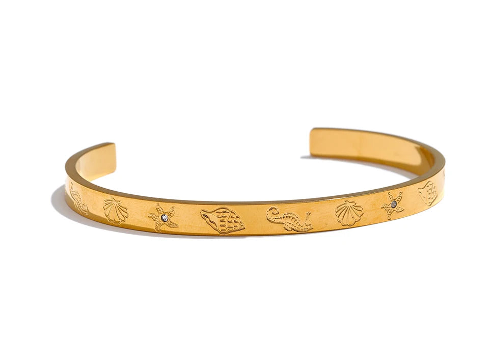 Ocean Series Shell & Starfish Open Bracelet