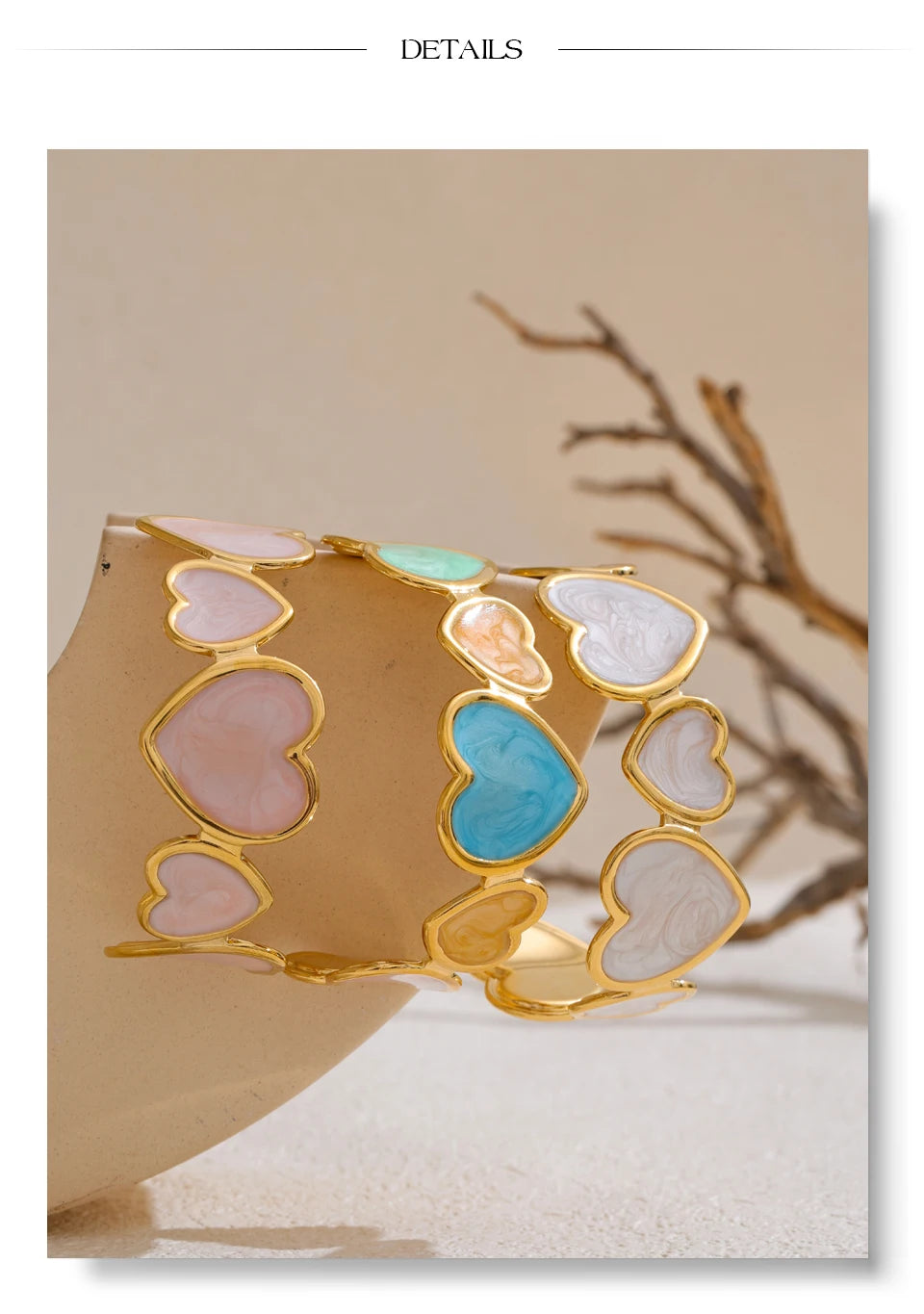 Colorful Enamel Heart Love Cuff Bracelet