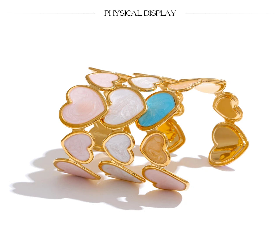 Colorful Enamel Heart Love Cuff Bracelet