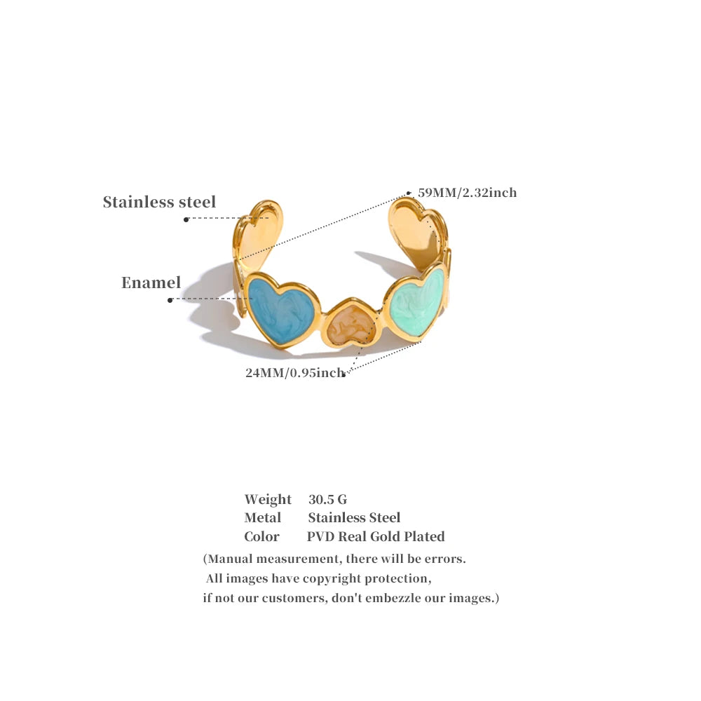Colorful Enamel Heart Love Cuff Bracelet