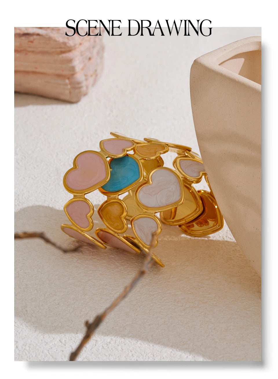 Colorful Enamel Heart Love Cuff Bracelet
