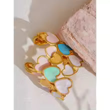 Colorful Enamel Heart Love Cuff Bracelet