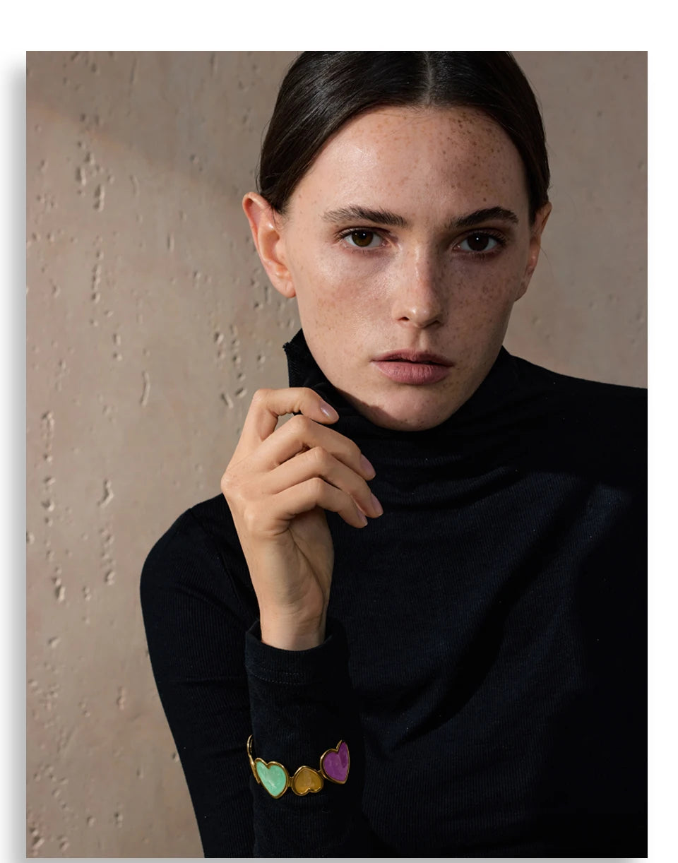 Colorful Enamel Heart Love Cuff Bracelet