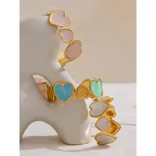 Colorful Enamel Heart Love Cuff Bracelet
