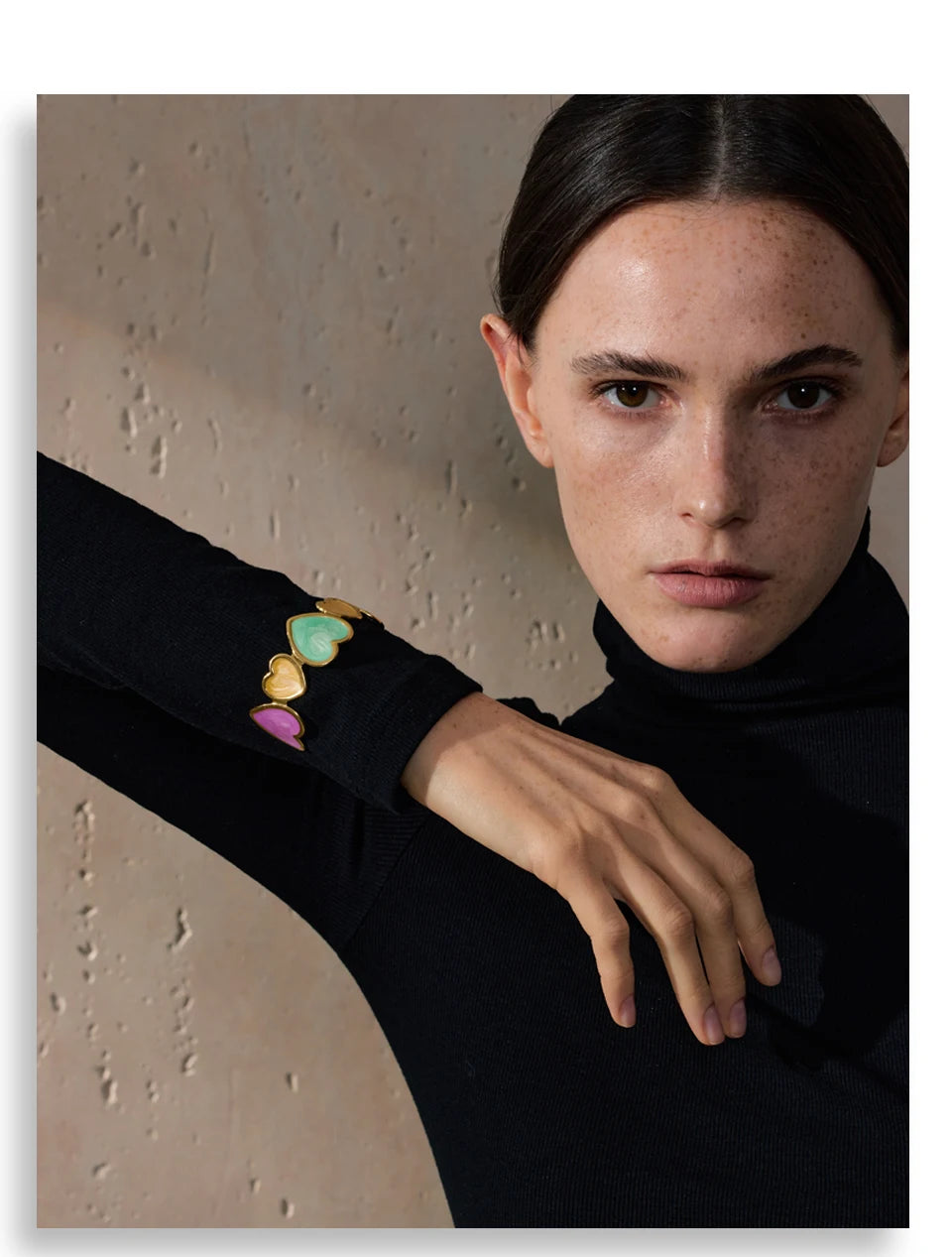 Colorful Enamel Heart Love Cuff Bracelet